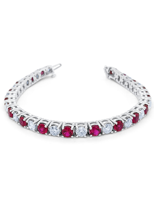 14K White Gold Diamond and Ruby Tennis Bracelet (6.80 ct Diam / 5.00 ct Ruby) - LA DIAMOND