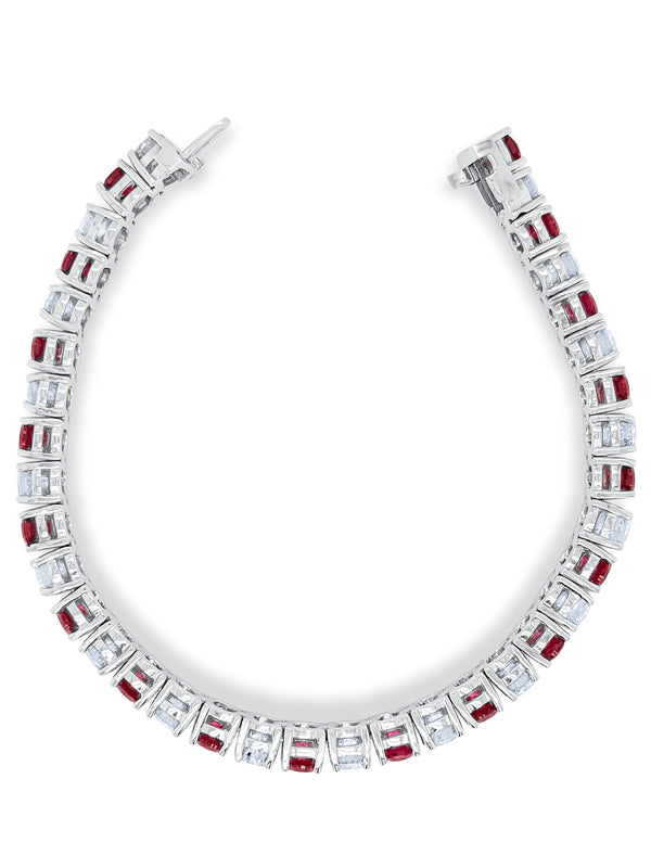 14K White Gold Diamond and Ruby Tennis Bracelet (6.80 ct Diam / 5.00 ct Ruby) - LA DIAMOND