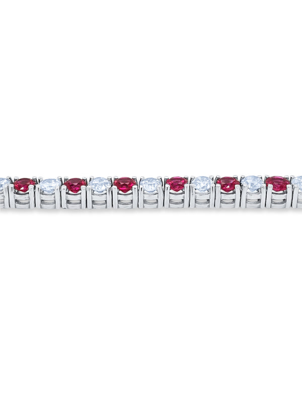 14K White Gold Diamond and Ruby Tennis Bracelet (6.80 ct Diam / 5.00 ct Ruby) - LA DIAMOND