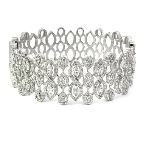 14K White Gold Diamond Bangle Bracelet 4.5ct - LA DIAMOND