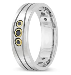 New Men's Wedding Band 14K White Gold Wedding Band, 3pcs Black Diamond 6pcs White Diamond .21 Total Carat Weight