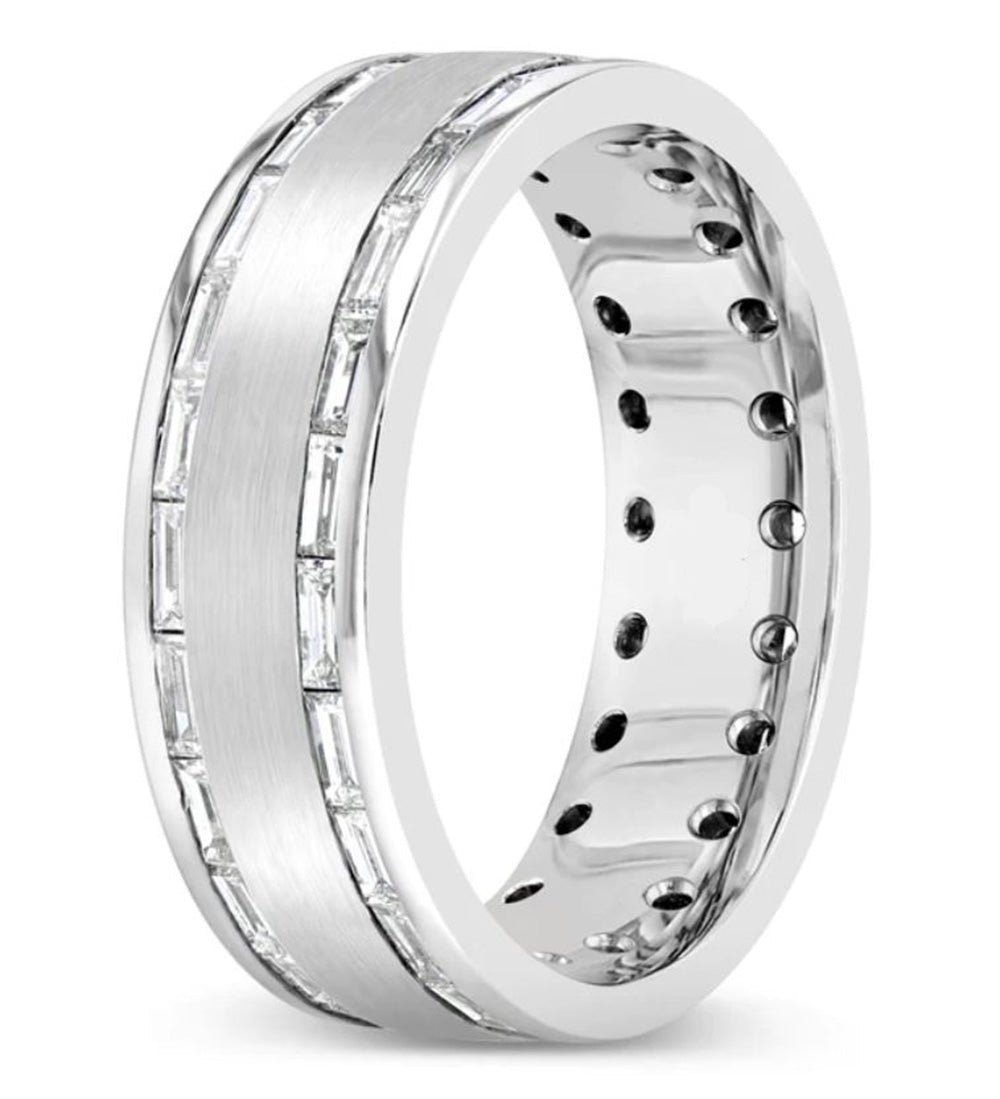 New Men's Wedding Band Collection 14k White Gold Wedding Band 7.14mm 1.75 Total Carat Weight Baguette Diamond