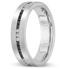 New Men's Wedding Band Collection 14k White Gold Wedding Band, .20 Total Carat Weight White Diamond And .40 Total Carat Weight Black Diamond