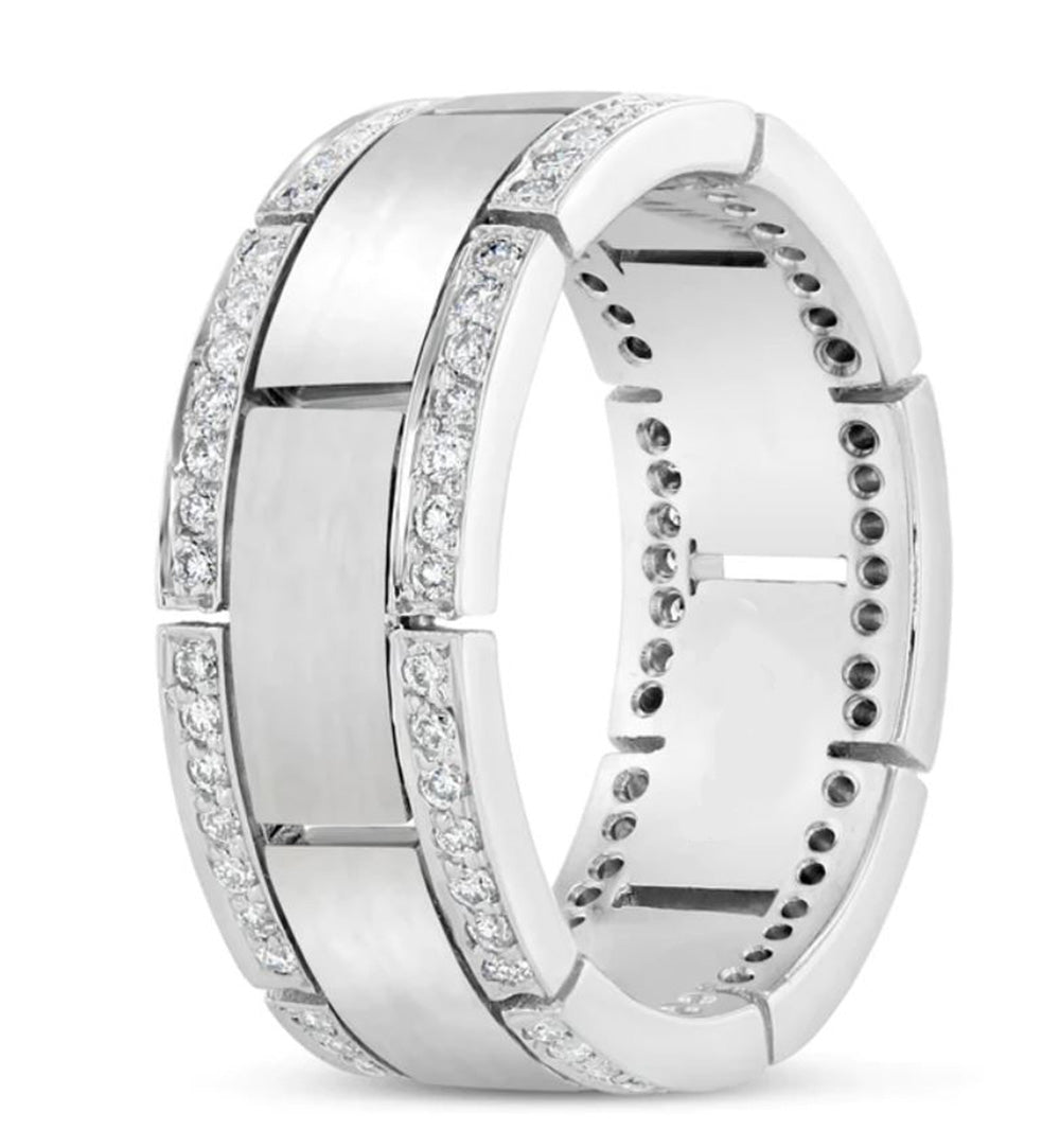 New Men's Wedding Band Collection 14k White 8.7mm (W) 2.1mm (H)  Collection With 1.50 Carat E-F/VVS-VS Diamonds