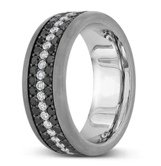 New Men's Wedding Bands Coollection 14K Gray Gold Wedding Band, .80 Total Carat Weight White Diamonds And 1.80 Total Carat Weight Black Diamonds