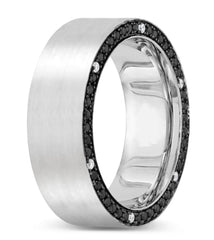 New Men's Wedding Band Collection 14K White Gold Wedding Band, .96 Total Carat Weight Black and White Diamonds