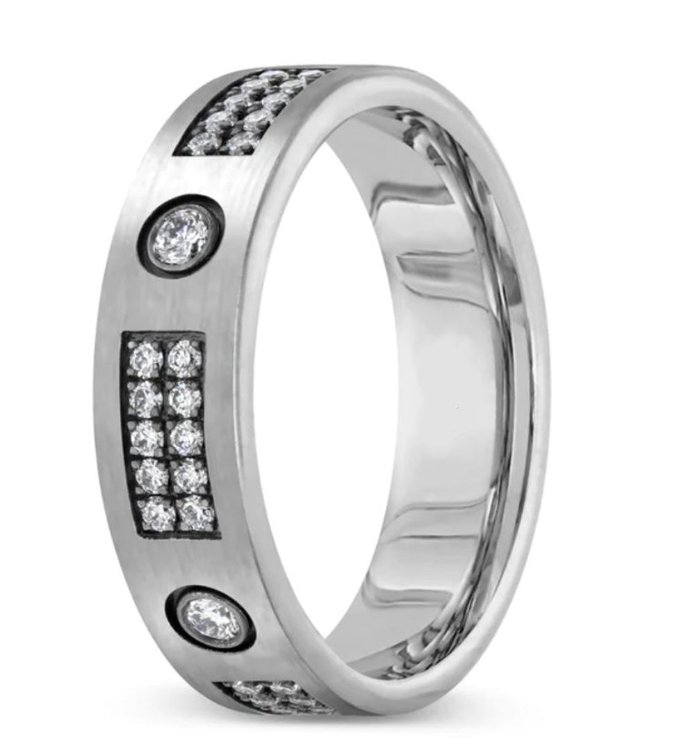 New Men's Wedding Band Collection 14K White Gold Wedding Band, 55pcs White Diamond .75 Total Carat Weight