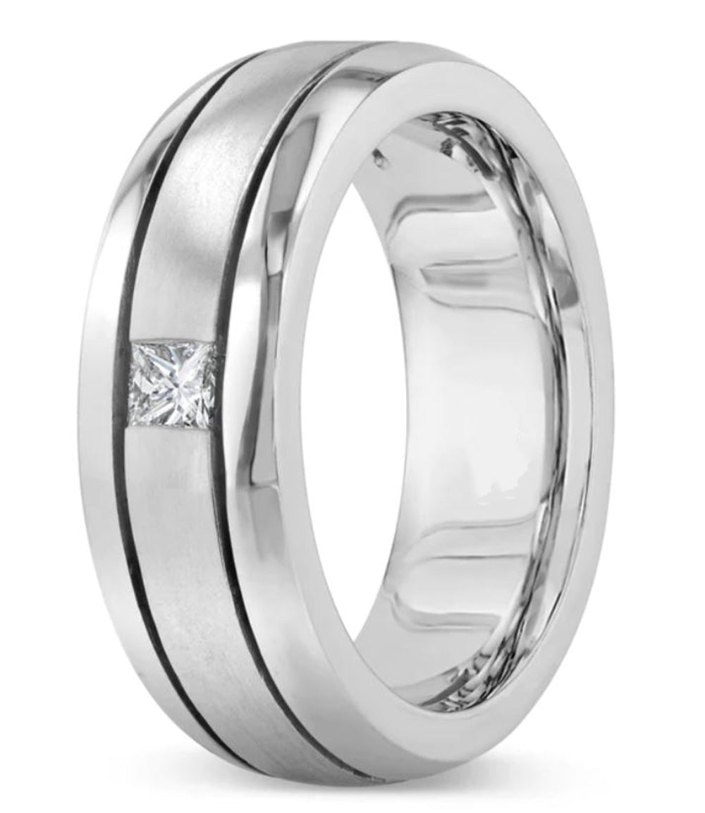 New Men's Wedding Band Collection 14K White Gold Wedding Band, .17ct Princess Cut Diamond