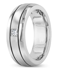 New Men's Wedding Band Collection 14K White Gold Wedding Band, .17ct Princess Cut Diamond