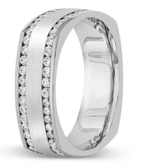 New Men's Wedding Band Collection 14K Square White Gold Wedding Band, 1.51 Total Carat Weight Round Diamonds