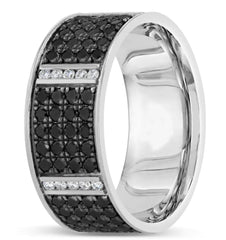 New Men's Wedding Band Collection 14K White Gold Wedding Band, 2.65 Total Carat Weight Black Diamond And .30 Total Carat Weight White Diamond