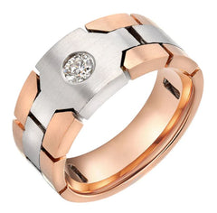 New Men's Wedding Band Collection Two Tone 14K Two Tone Rose Gold and White Gold Wedding Band And .30 Total Carat Weight