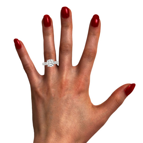 14K White Gold Diamond Brilliant Round Cut Engagement Ring (3.01 ct) - LA DIAMOND