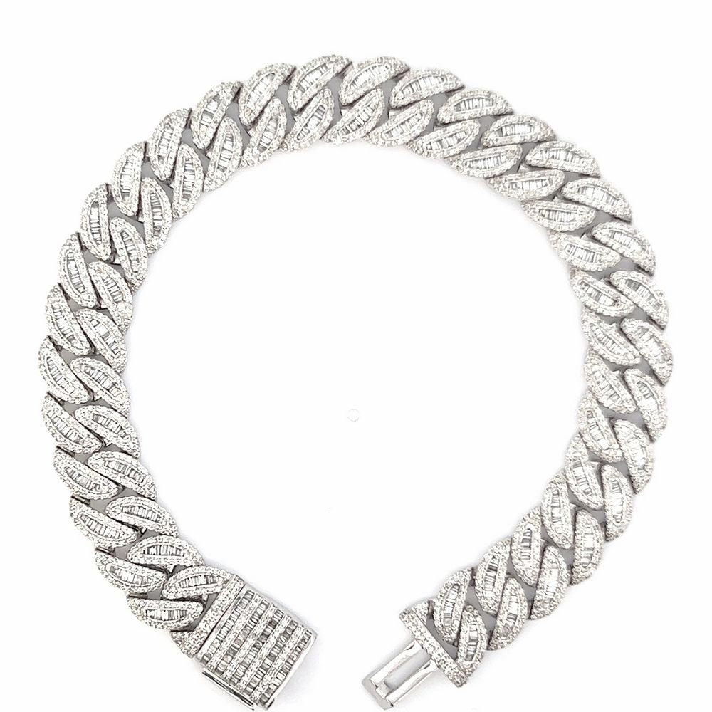 14K White Gold Diamond Curb Bracelet 4.41ct