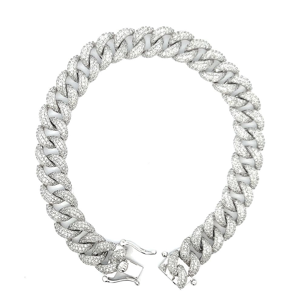14K White Gold Diamond Curb Bracelet 6.50ct