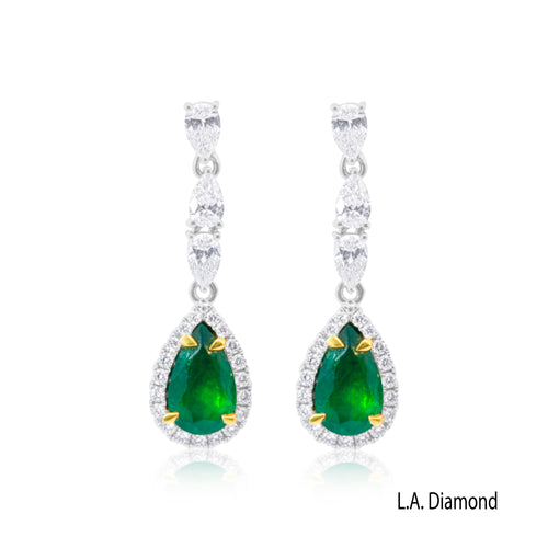 14K White Gold Emerald & Diamond Drop Earrings (Est. 3.00 ct T.W.) - LA DIAMOND