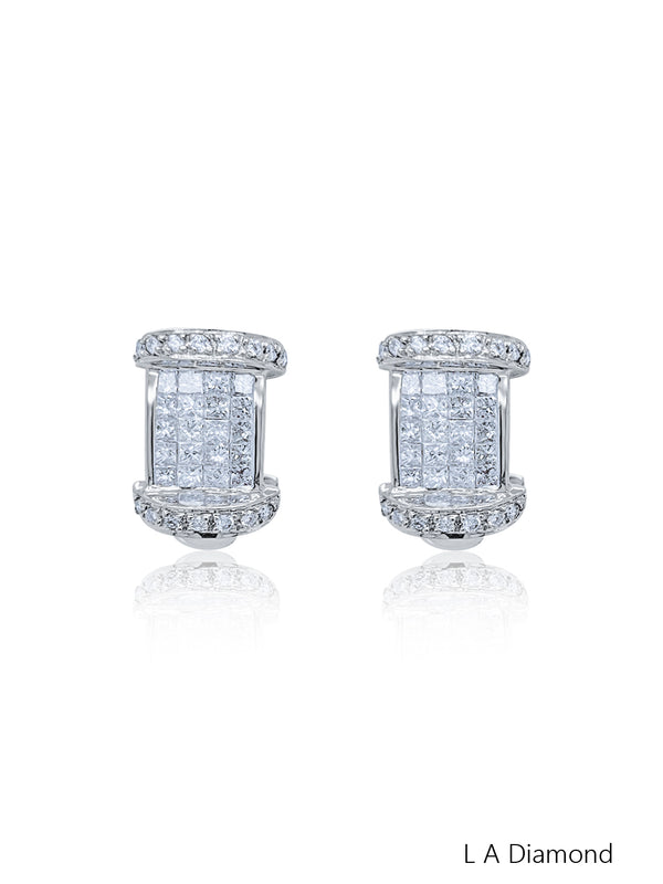 18K White Gold Round Diamond Drop Earrings (2.51 ct) - LA DIAMOND