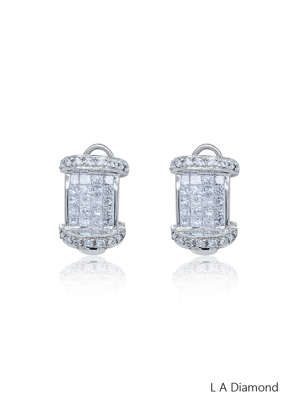 18K White Gold Round Diamond Drop Earrings (2.51 ct) - LA DIAMOND