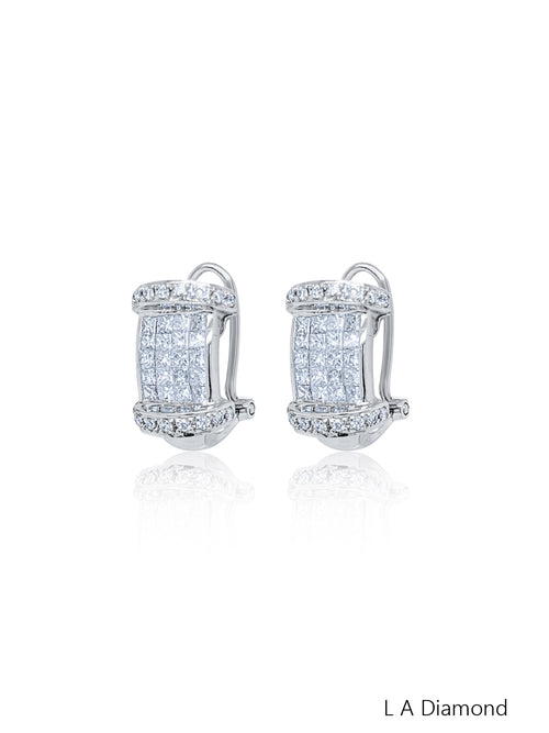 18K White Gold Round Diamond Drop Earrings (2.51 ct) - LA DIAMOND