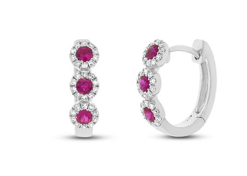 14K White Gold Ruby and Diamond Huggie Earrings (0.44 ct T.W.) - LA DIAMOND
