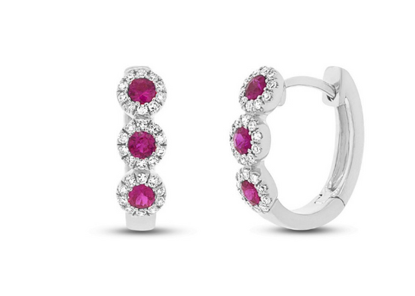 14K White Gold Ruby and Diamond Huggie Earrings (0.44 ct T.W.) - LA DIAMOND
