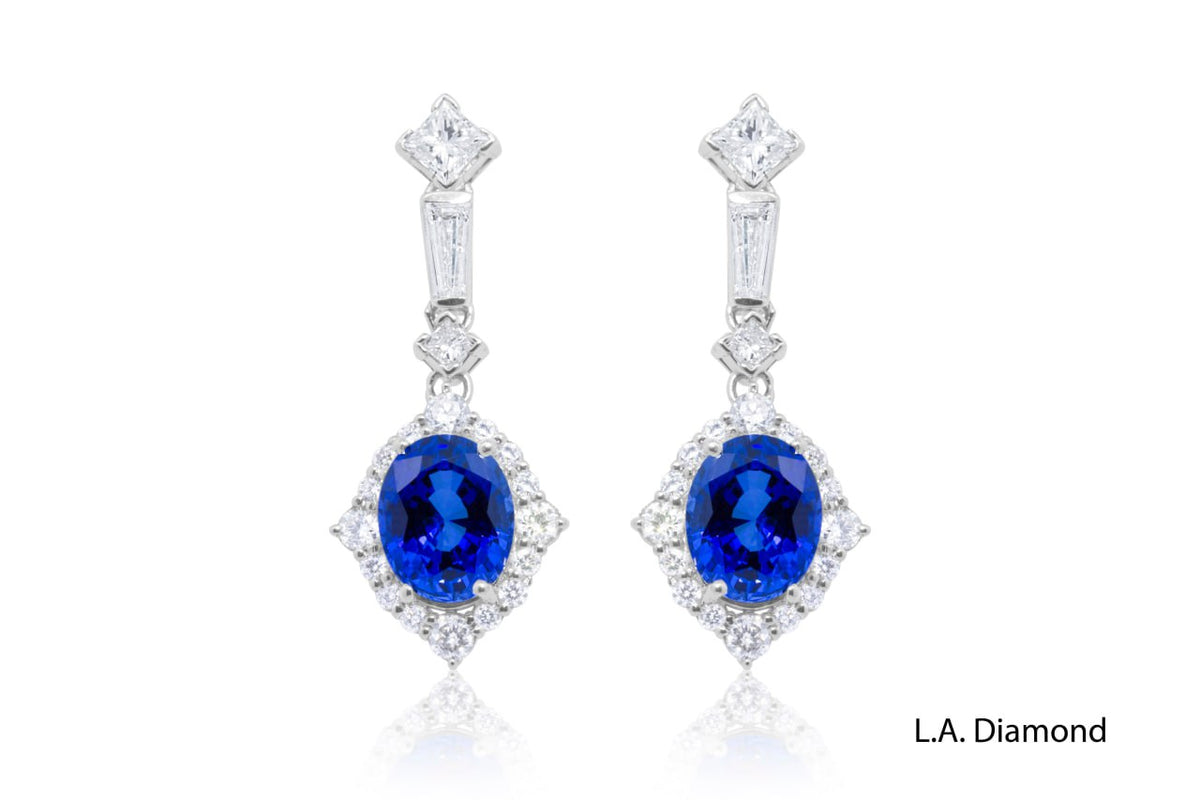 14K White Gold Sapphire & Diamond Dangling Earrings