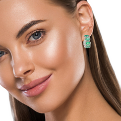 14K White Gold Emerald Hoop Earring