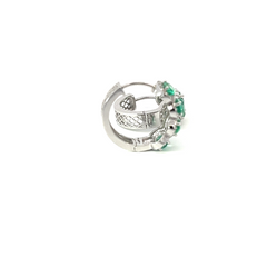14K White Gold Emerald Hoop Earring