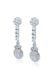 14K White Gold Floral Cluster Diamond Dangle Earrings (4.20 ct)