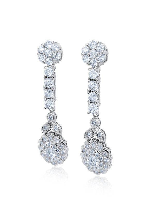 14K White Gold Round Diamond Cluster Drop Earrings (2.05 ct) - LA DIAMOND