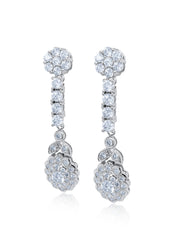 14K White Gold Floral Cluster Diamond Dangle Earrings (4.20 ct)