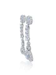 14K White Gold Floral Cluster Diamond Dangle Earrings (4.20 ct)