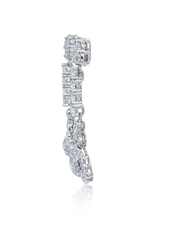 14K White Gold Floral Cluster Diamond Dangle Earrings (4.20 ct) - LA DIAMOND