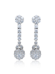 14K White Gold Round Diamond Cluster Drop Earrings (2.05 ct)