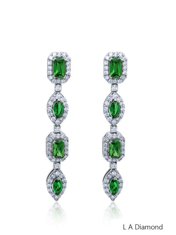14K White Gold Mixed-Cut Diamond Chandelier Earrings (3.80 ct) - LA DIAMOND