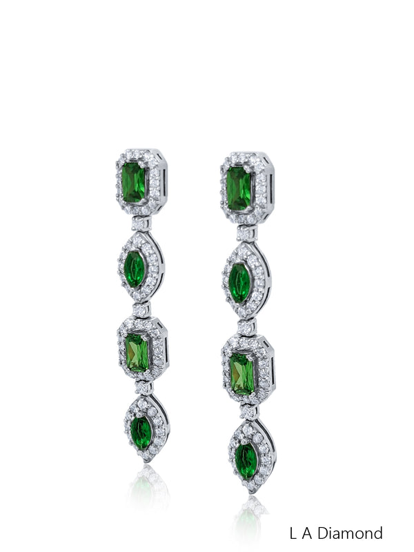 14K White Gold Mixed-Cut Diamond Chandelier Earrings (3.80 ct) - LA DIAMOND