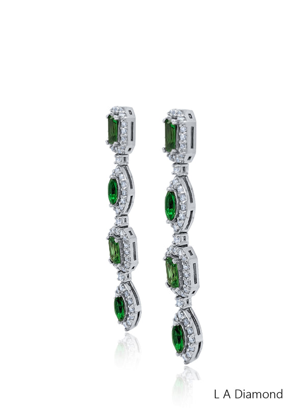 14K White Gold Mixed-Cut Diamond Chandelier Earrings (3.80 ct) - LA DIAMOND