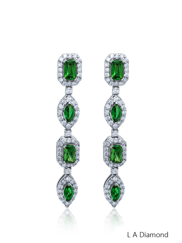 14K White Gold Mixed-Cut Diamond Chandelier Earrings (3.80 ct) - LA DIAMOND