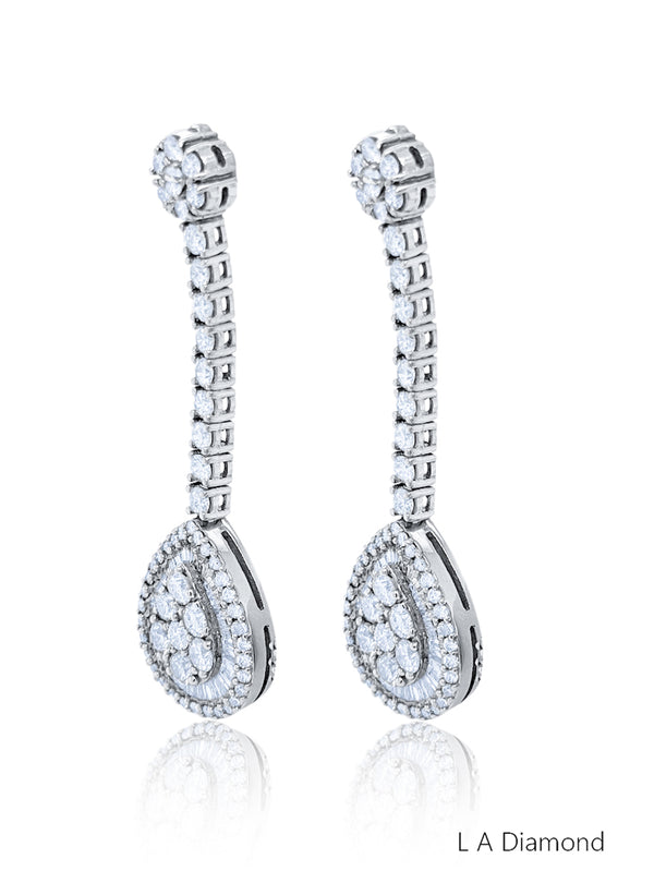 14K White Gold Round Diamond Chandelier Earrings (5.80 ct) - LA DIAMOND