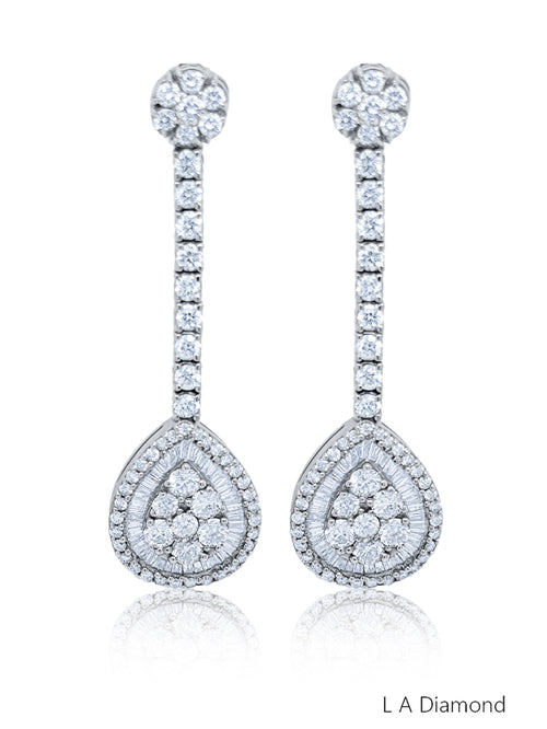 14K White Gold Round Diamond Chandelier Earrings (5.80 ct) - LA DIAMOND