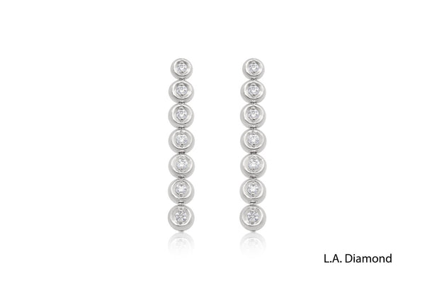 Diamond Bezel Tennis Earrings in 14K White Gold - LA DIAMOND