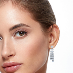 18k White Gold Diamond Round Cut Drop Earring 5c - LA DIAMOND