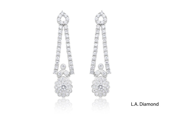 14k White Gold Diamond Round Cut Dangle Earring 3.80c - LA DIAMOND