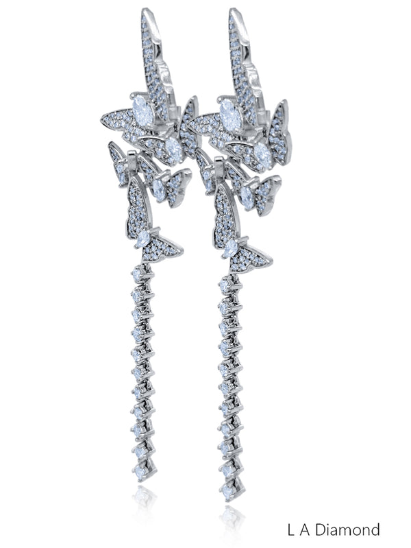 14K White Gold Round Diamond Chandelier Earrings (4.89 ct) - LA DIAMOND