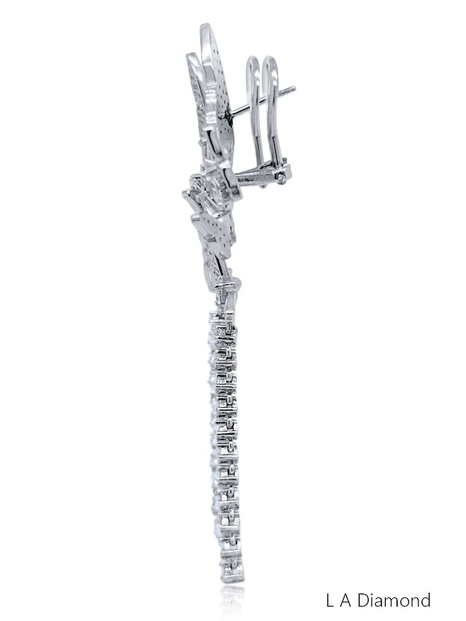 14K White Gold Round Diamond Chandelier Earrings (4.89 ct)