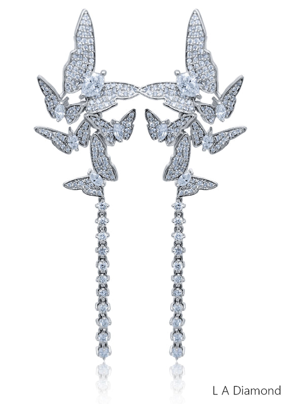 14K White Gold Round Diamond Chandelier Earrings (4.89 ct) - LA DIAMOND