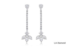 Round Diamond and Baguette Flower Design Earrings