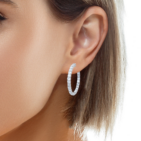 14k White Gold Diamond Round Cut Inside-Out Infinity Hoop Earring 5c - LA DIAMOND