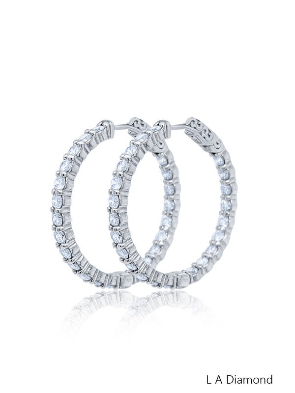 14K White Gold Round Diamond Chandelier Earrings (3.24 ct) - LA DIAMOND