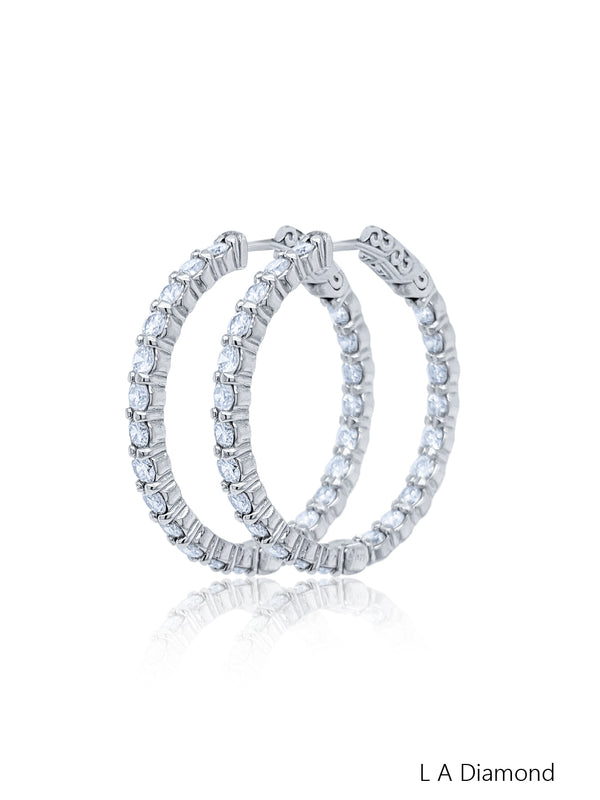 14K White Gold Round Diamond Chandelier Earrings (3.24 ct) - LA DIAMOND